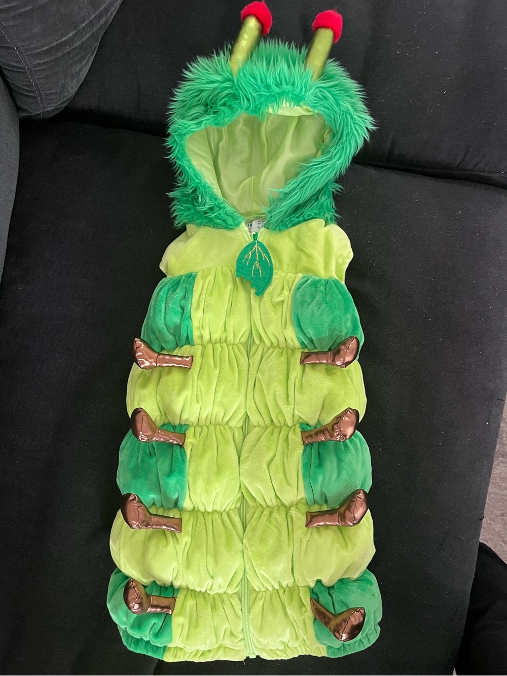 Plush Green Caterpillar Kids Hooded Costume - warm Cozy Halloween Outfit 3T